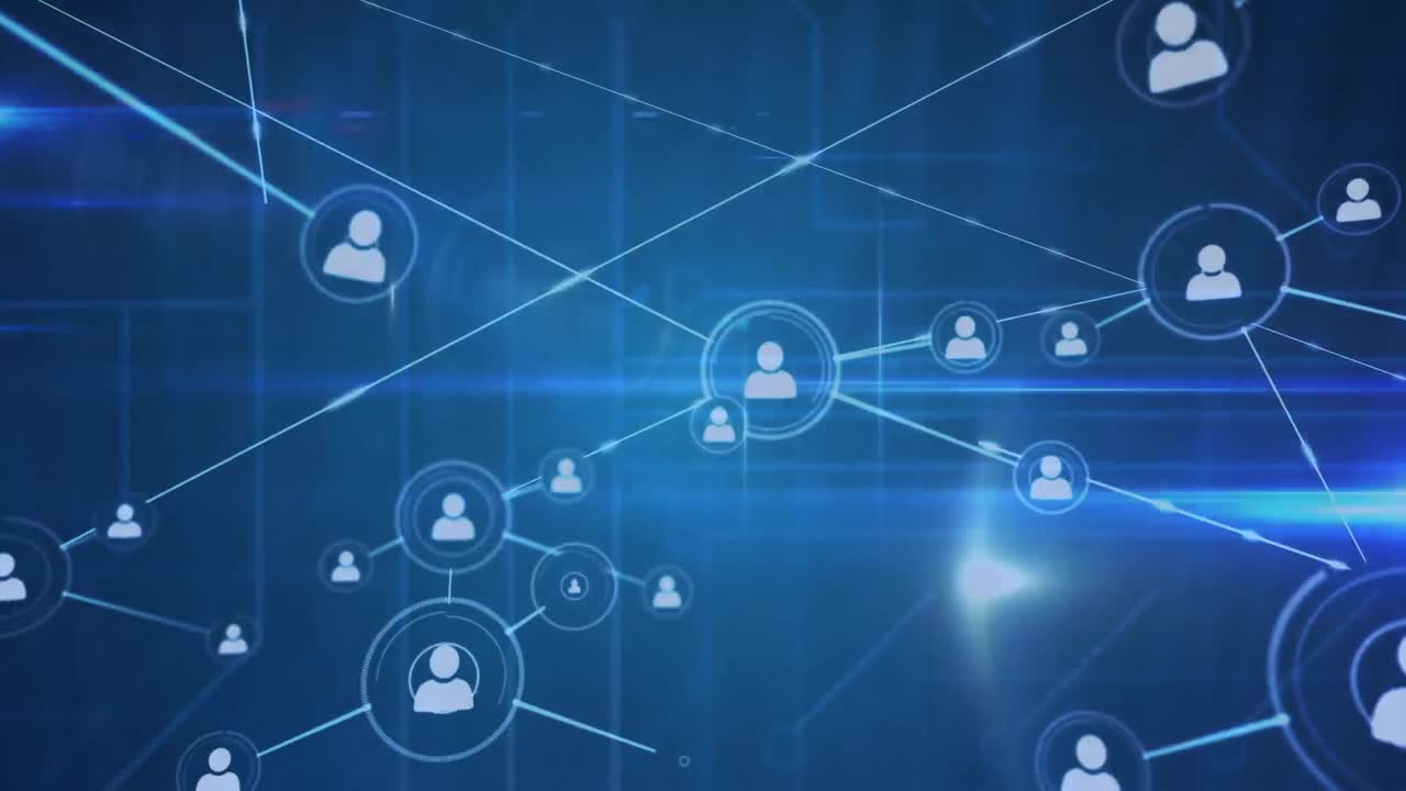 animación digital de la red de iconos de perfil contra un fondo azul