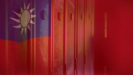 animation of flag of taiwan and globe over server room