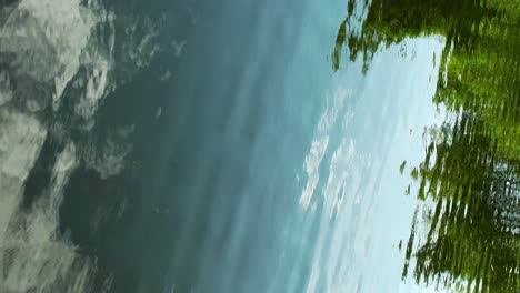reflejo del agua en movimiento el cielo azul y la vegetación verde se reflejan en la toma