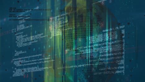 animation of data processing and globe over servers