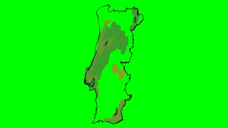 portugal drawing colored map on green screen isolated whiteboard