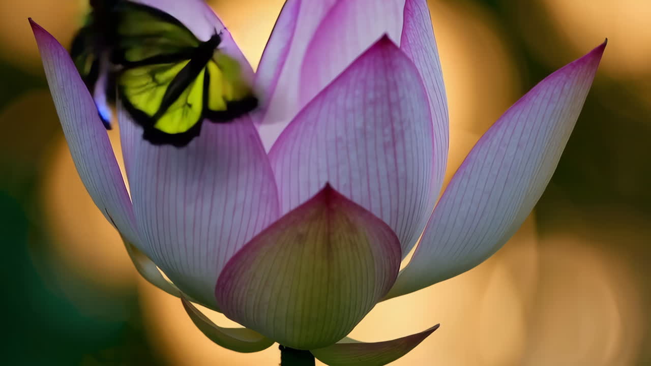 primer plano de una hermosa flor de loto rosa con mariposas