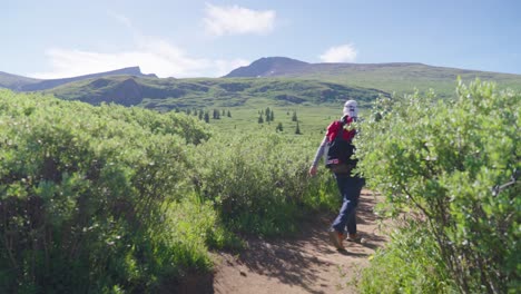 Hiker-Walking-Between-Shrubs-|-Mount-Bierstadt,-Colorado