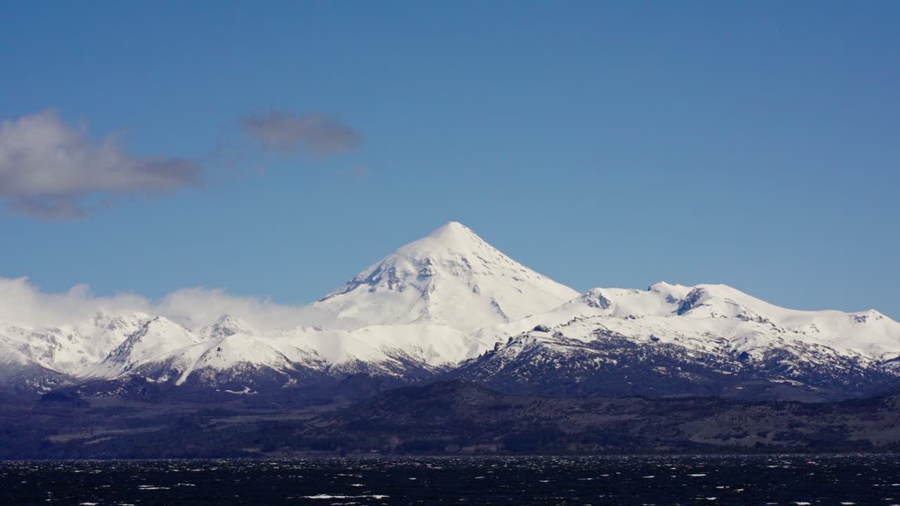 Lanin volcano peak covered with snow in Patagonia mountains, Neuquen Argentina