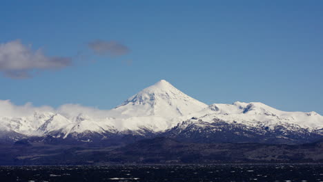 lanin volcano peak covered with snow in patagonia mountains, neuquen argentina