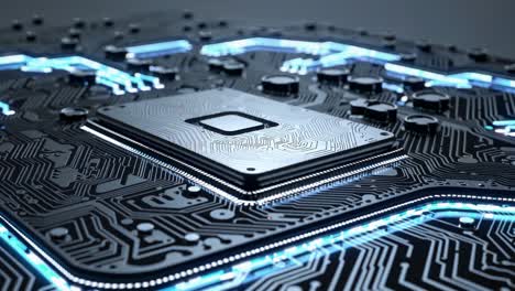 Close-up of a computer chip on a circuit board