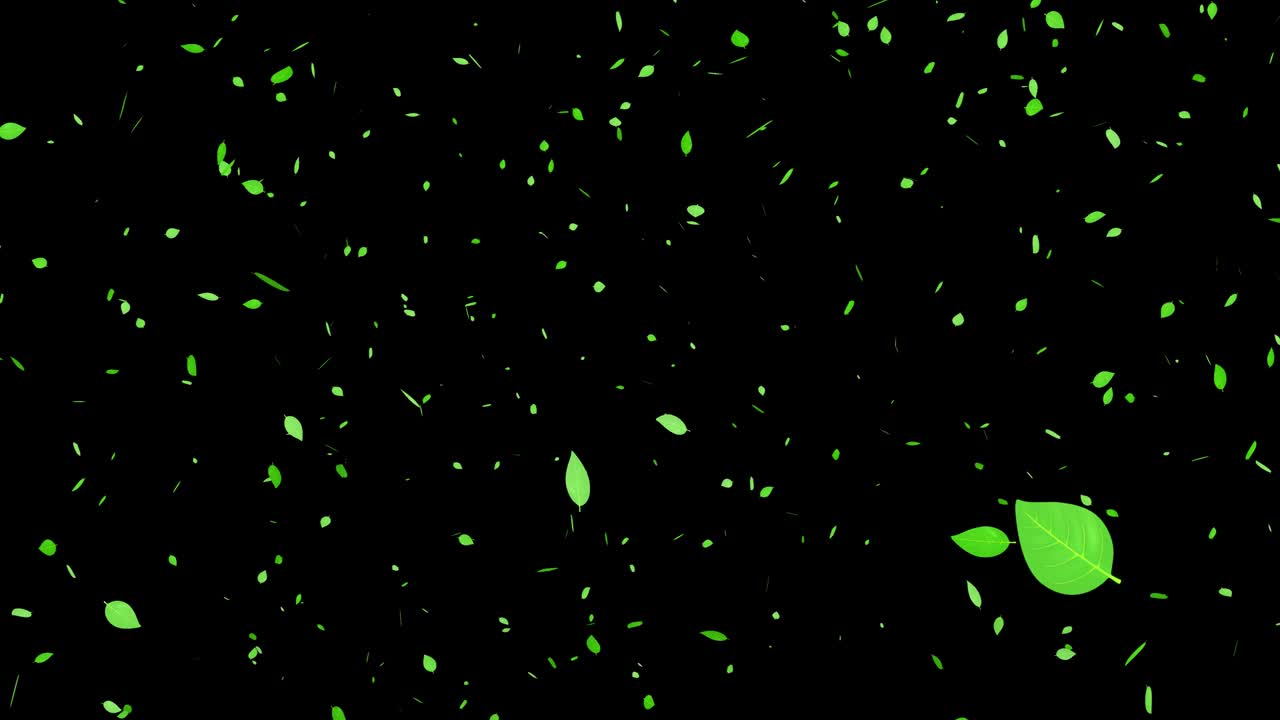 녹색 잎, 신선한 녹색, 떨어지는 입자, 모션 그래픽