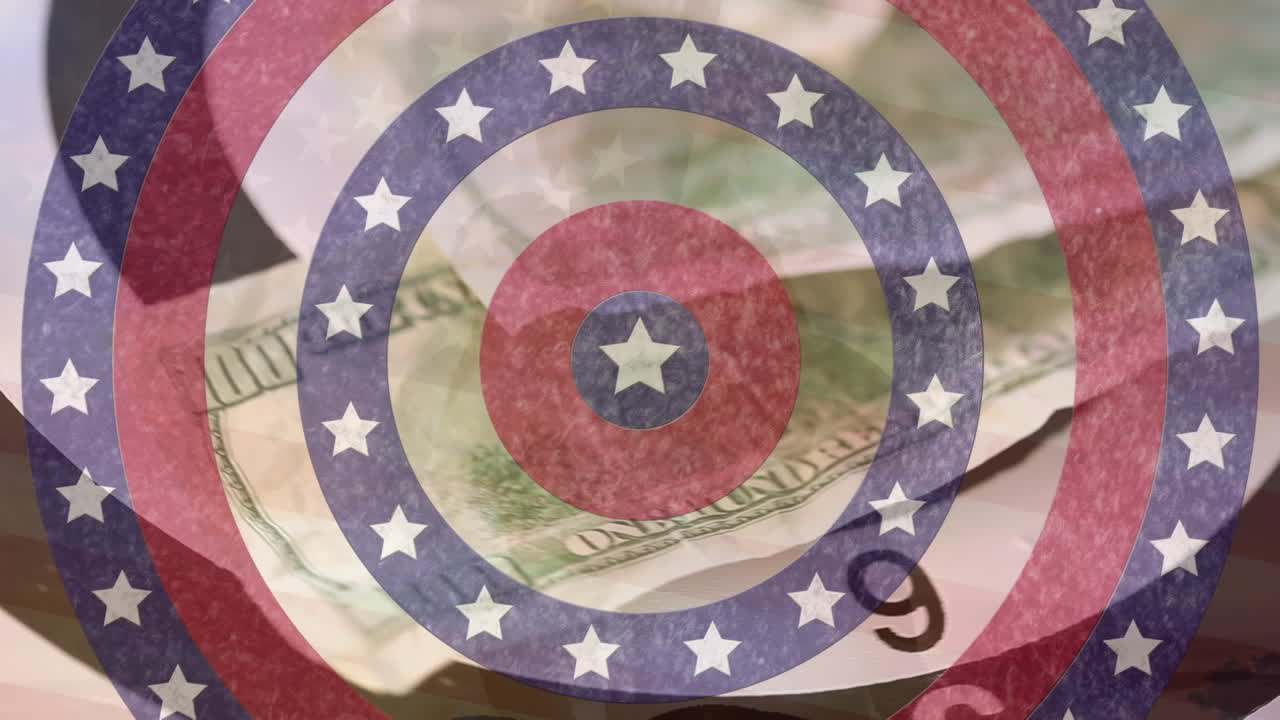 회전 하는 달러 지폐 에 대항 하여 회전 하는 원 에 있는 별 들 의 애니메이션