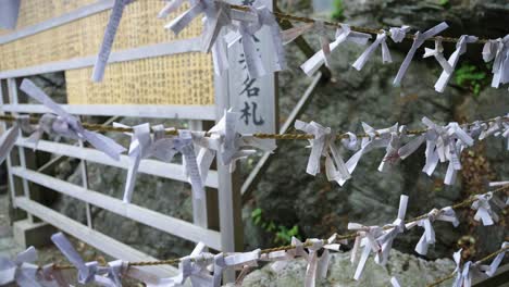 japanese fortune and good luck tags at husband and wife shrine, meoto iwa