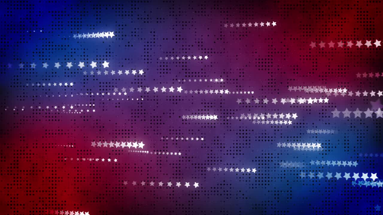 Animation of white stars moving on seamless loop on red and blue background