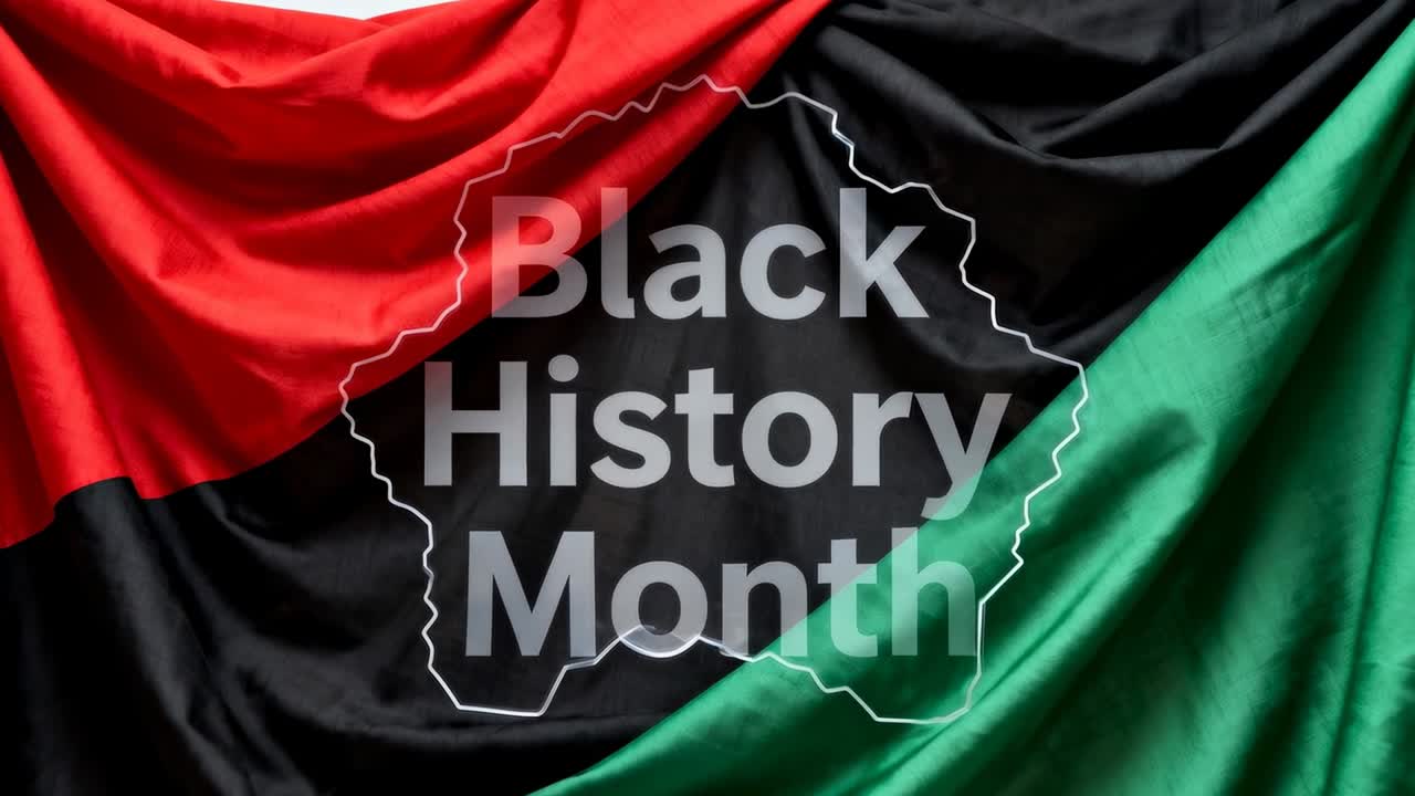 Shifting PanAfrican fabric folding with lights shifting in studio, Africa map, Black History Month