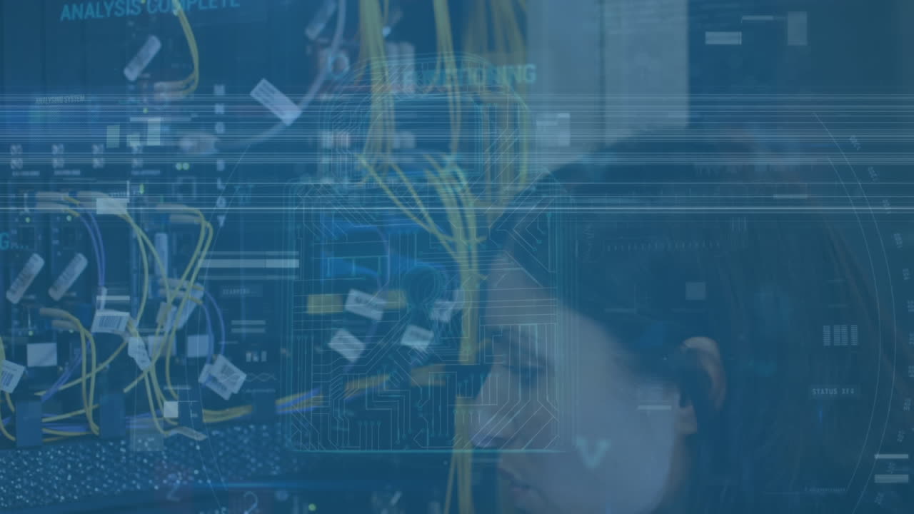 animación del procesamiento de datos a través de servidores informáticos