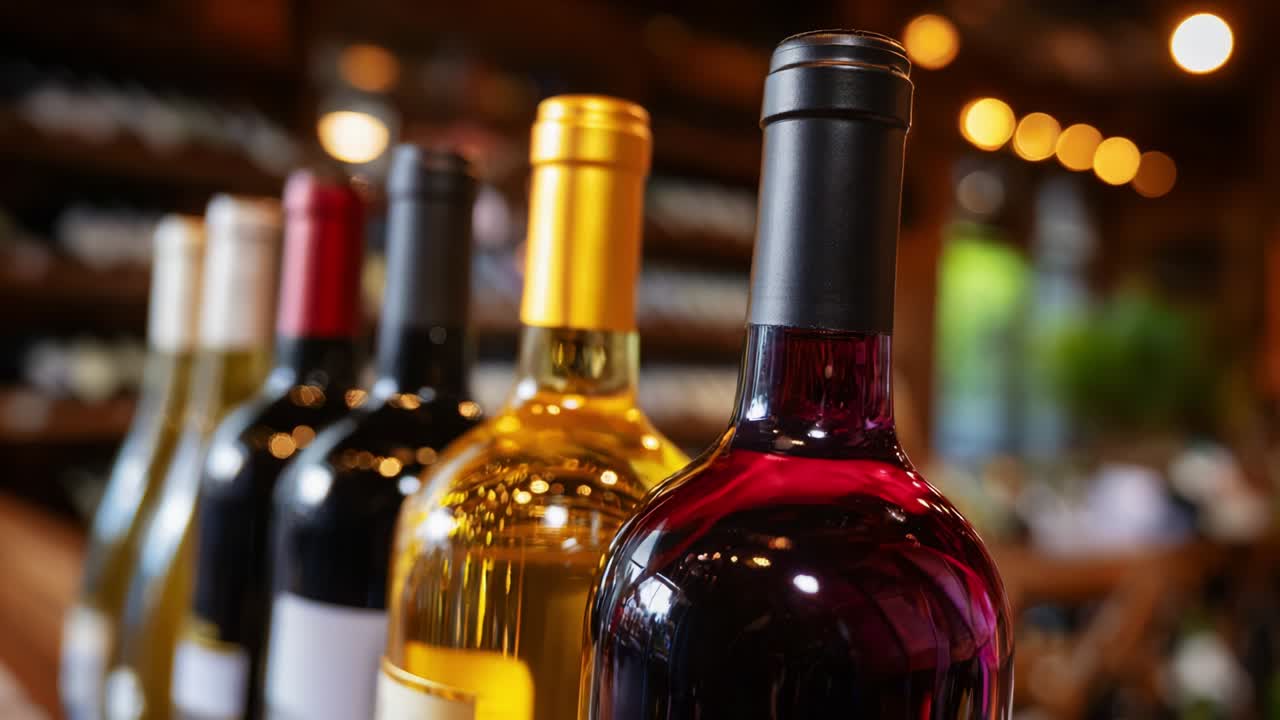 Una fila di bottiglie di vino