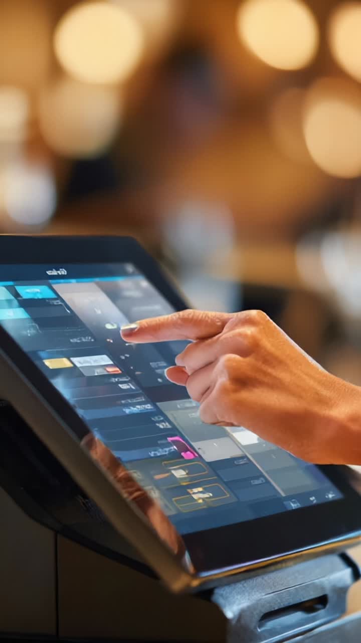 Interactive Touchscreen Experience: Engaging User Interface with Fingers Navigating Through Digital Options on a Modern Device in a Cozy Ambient Setting