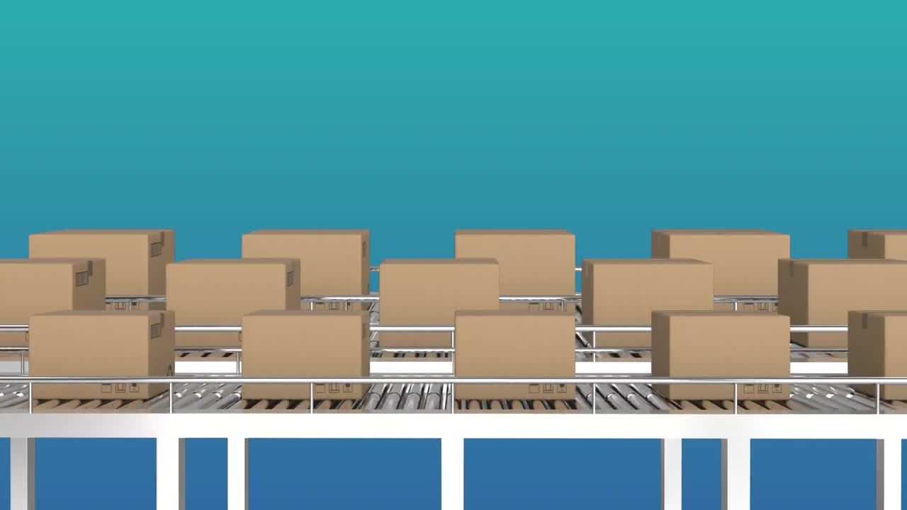 컨베이어 벨트에 있는 상자들의 애니메이션