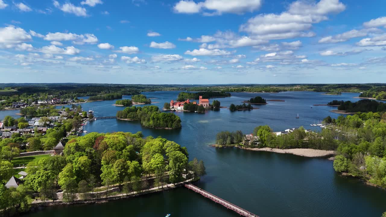 Iconic castle of Trakai in Lithuania, aerial panoramic view
