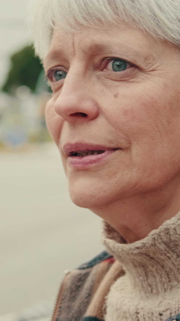 Close-up Profile of a Thoughtful Senior Woman Looking Outdoors