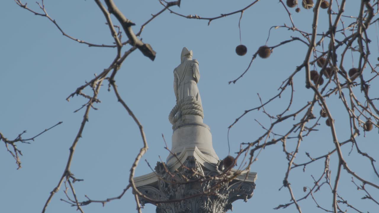Nelson's Column towering over Trafalgar Square in London.
