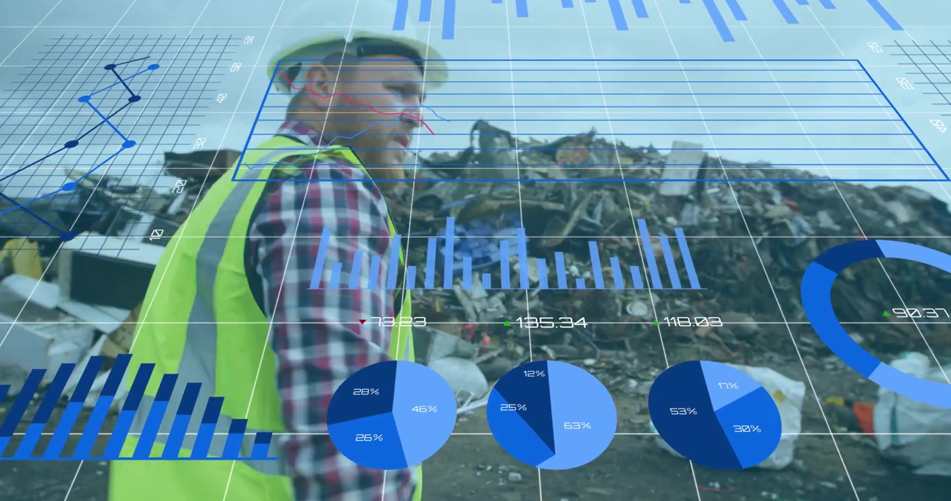 Animation of globe and data processing over business people wearing phone headsets