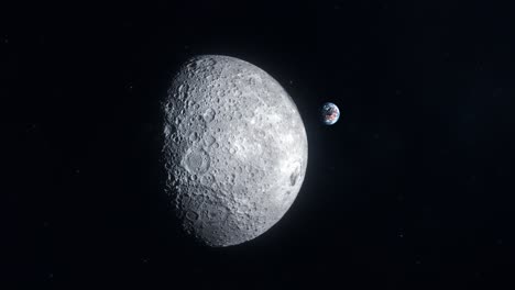 the dark side of the moon showing crater structures and earth reveal