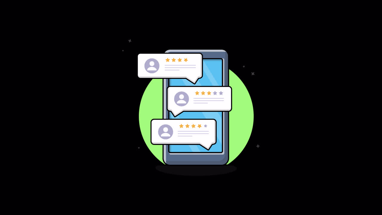Animated Smartphone Showing Customer Reviews and Star Ratings