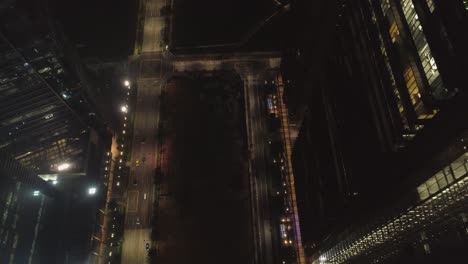 night aerial view of city intersection