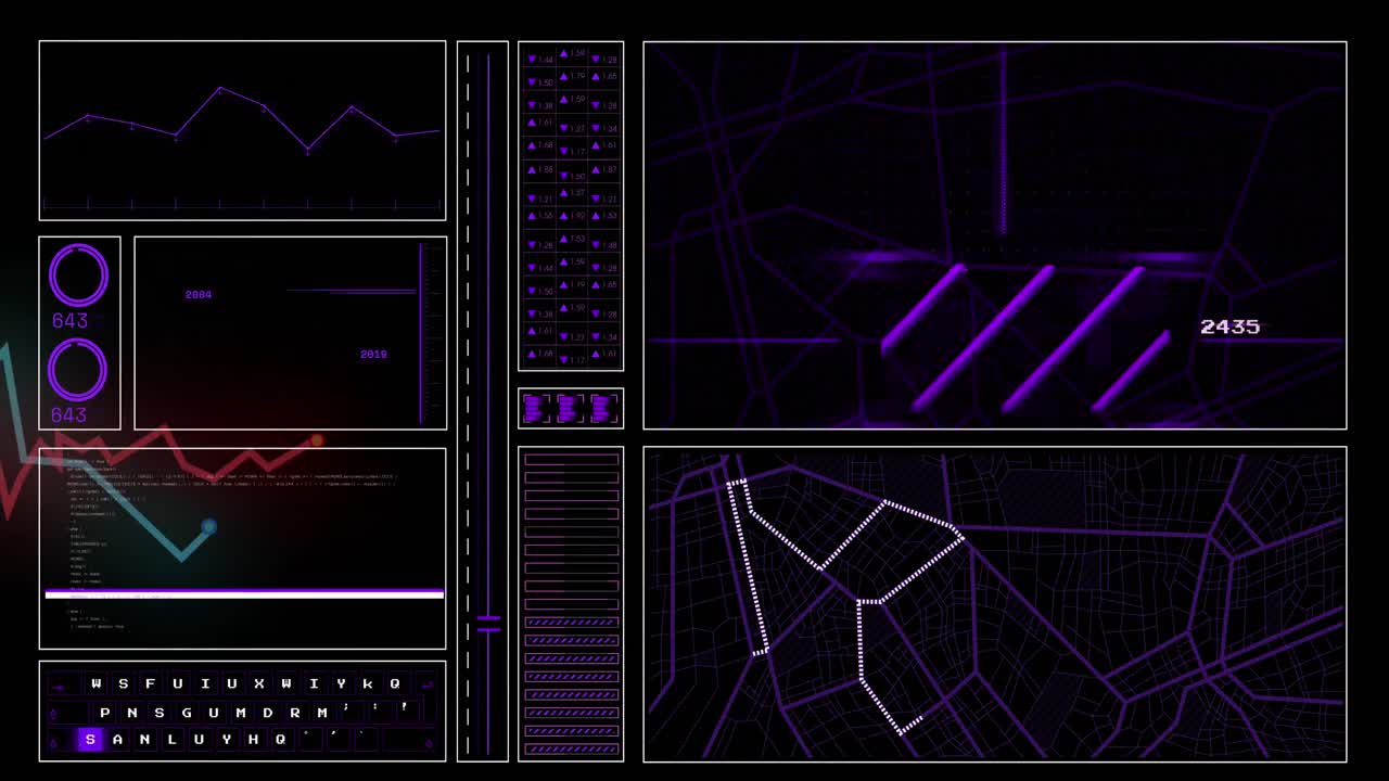 Animation of interface with data processing against black background