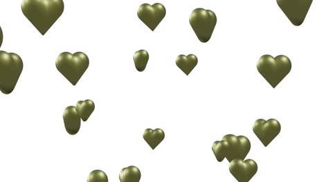 Animation-of-green-hearts-moving-on-white-background