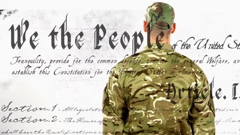 animation of document with text over soldier saluting