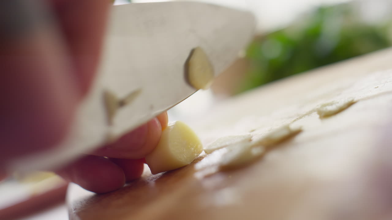 Slicing Fresh Garlic Clove