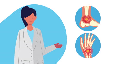 doctor with ankle and wrist pains rheumatology disease animation