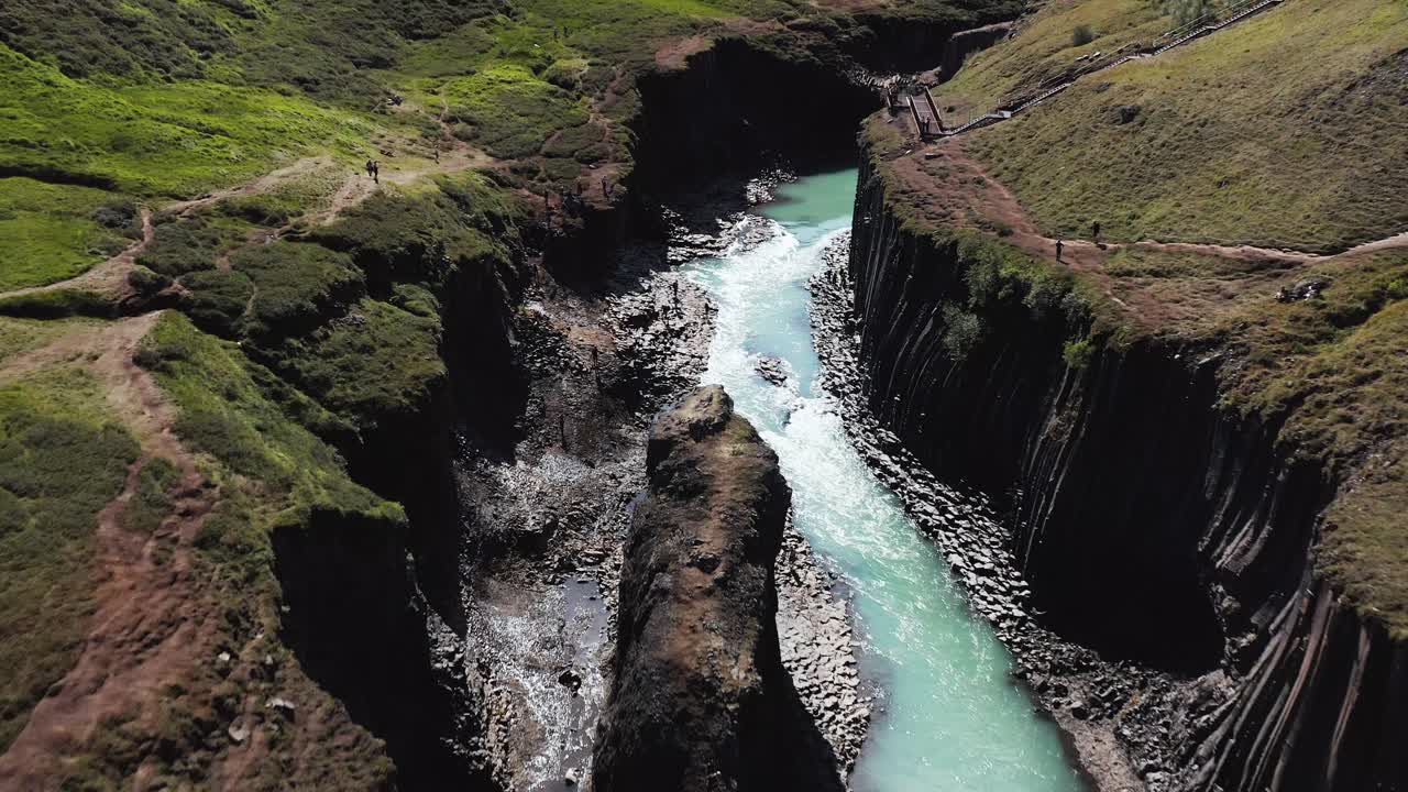 Water erosion formed ravine in highlands of Iceland, Studlagil canyon
