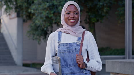 female student with hijab on college campus