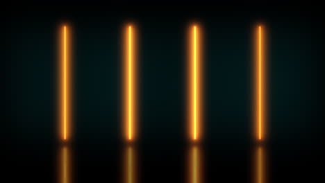 Animation-loop-of-four-orange-neon-tubes-glowing-and-flickering-and-emitting-small-particles