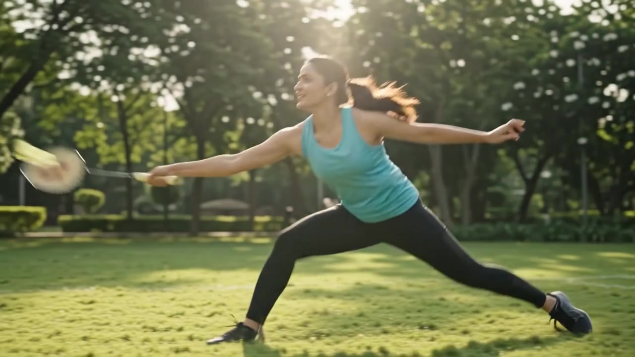 Young Couple Playing Badminton in a Sunny Park