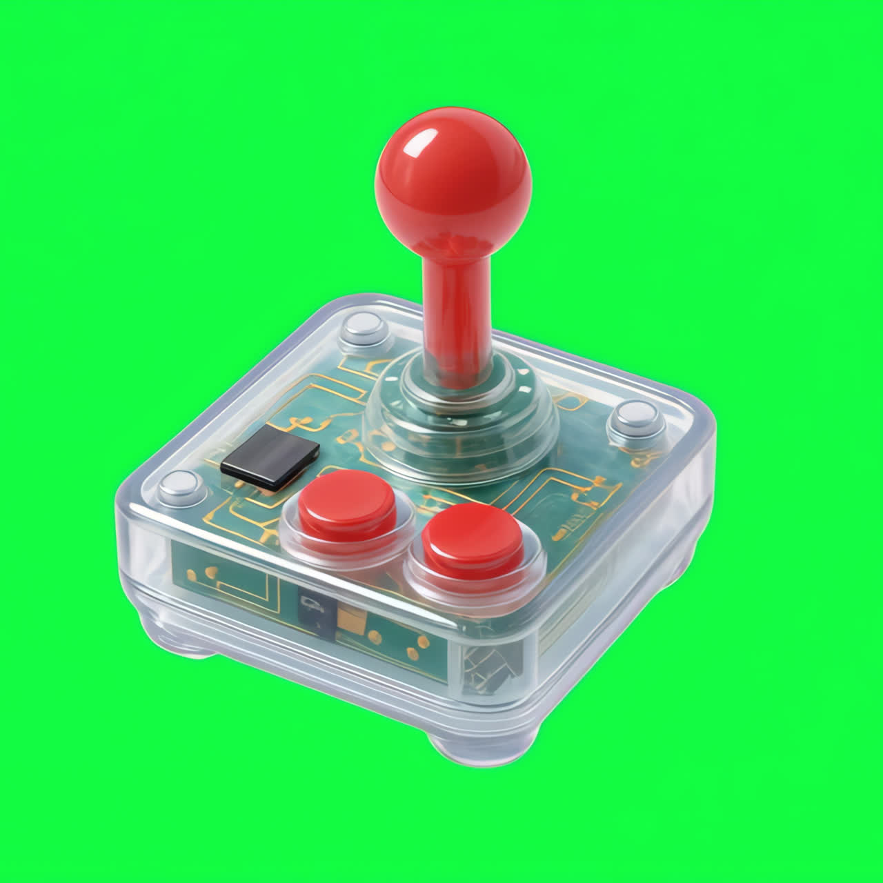 Retro joystick with transparent casing animation isolated asset, transparent 4K video, alpha
