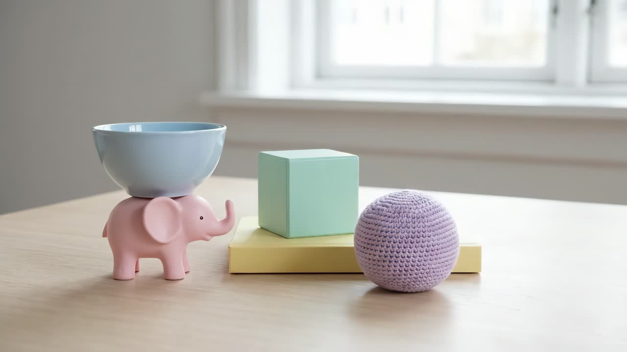 Objets pastel minimalistes en mouvement et s’empilant sur table
