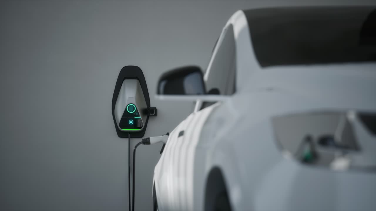 Charging Electric Car Suv In Garage 3D Animation