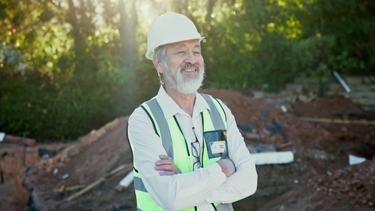 Construction worker with hardhat on site