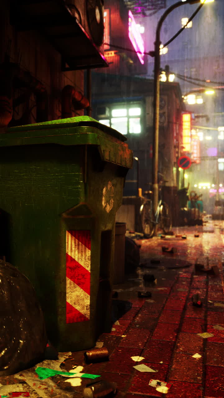 un callejón oscuro en una ciudad cyberpunk