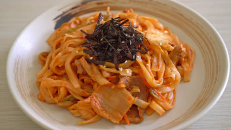 stir-fried-udon-noodles-with-kimchi-and-pork---Korean-food-style