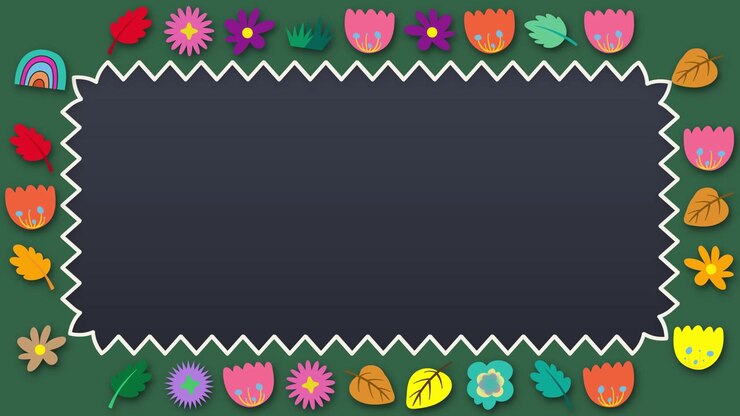 Looping animation of a dark chalkboard frame surrounded by vibrant, rotating floral and leaf stickers.
