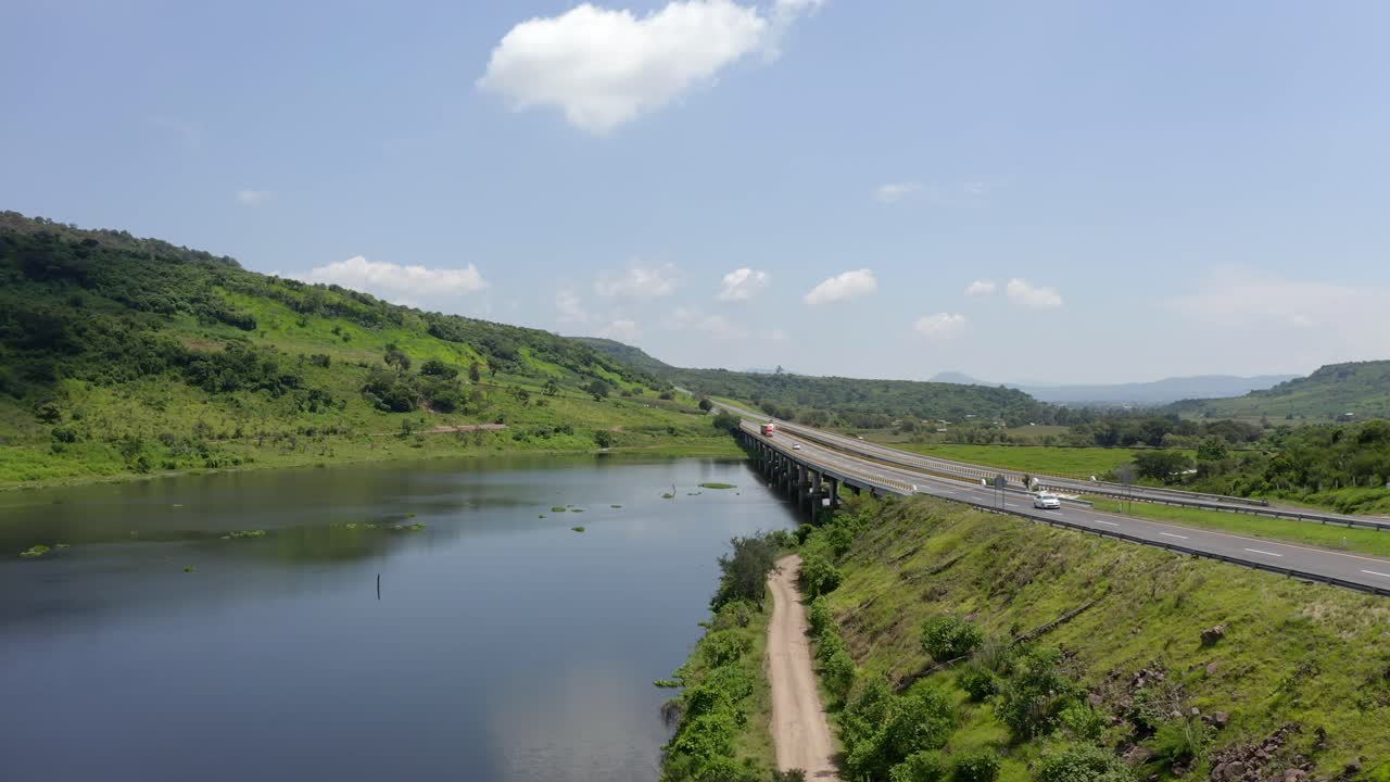 DRONE DOLLY IN SHOT OF A HIGHWAY IN CENTER MEXICO