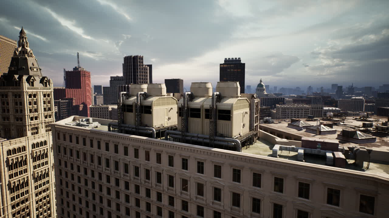 A stunning view of an urban skyline featuring detailed architecture