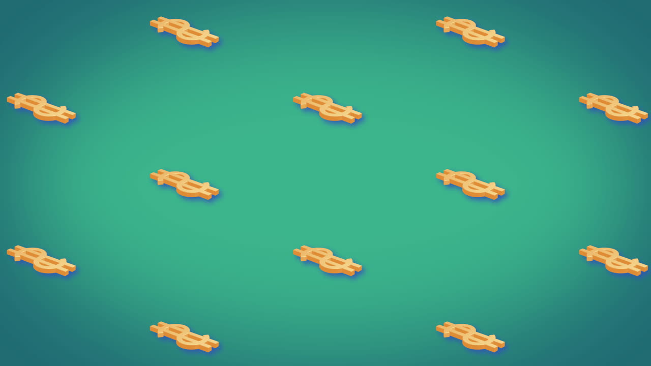 animación de filas de patrón de signo de dólar amarillo moviéndose sobre fondo verde