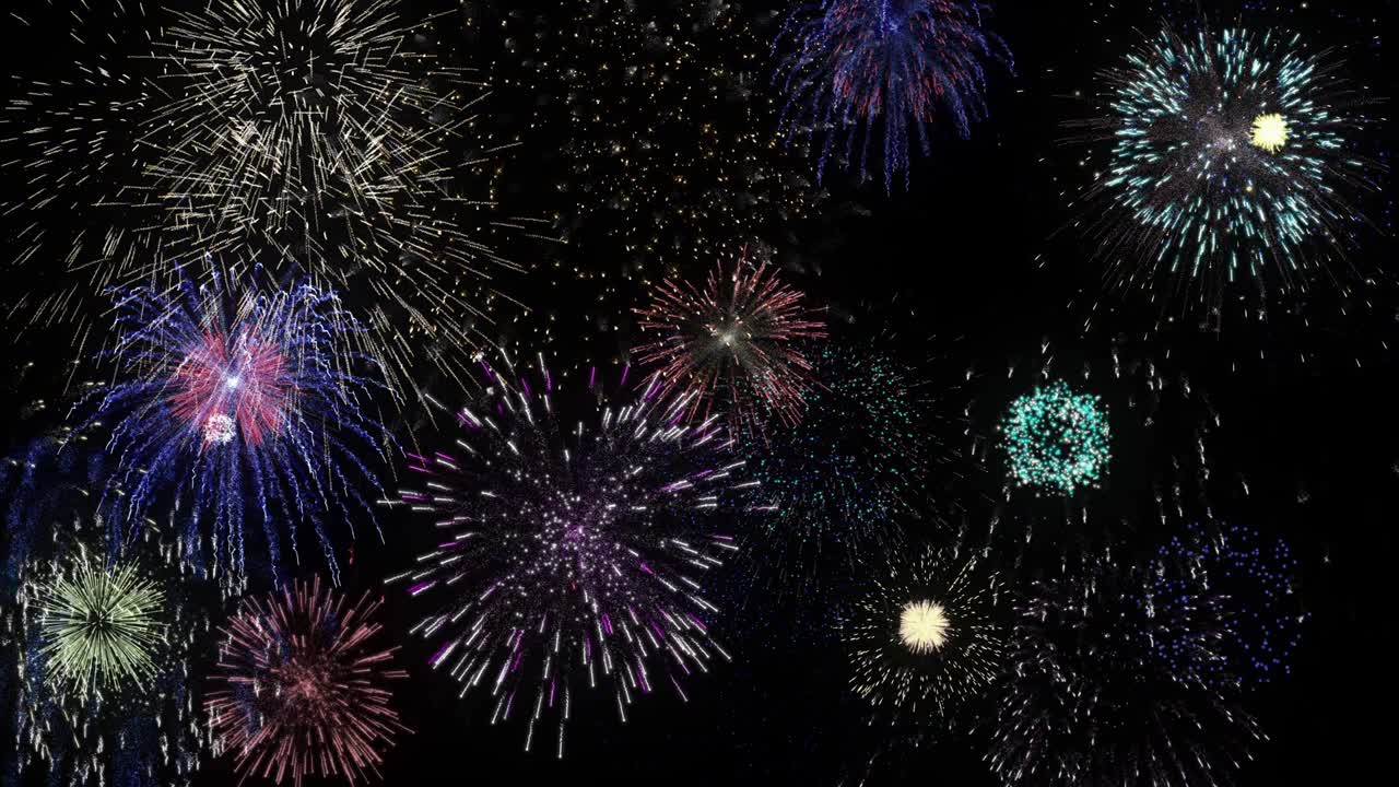 Colorful firework lights in the night sky