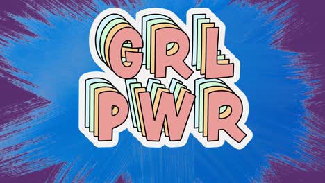 animación digital de un banner de texto de girl power contra un salpico de pintura azul sobre un fondo púrpura