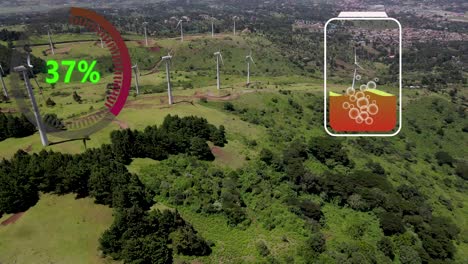 vista aérea de un potente parque de turbinas eólicas para la producción de energía