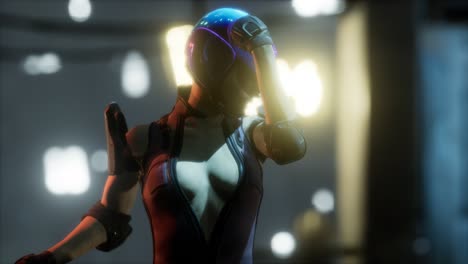 Future woman cyberpunk concept with neon city lights