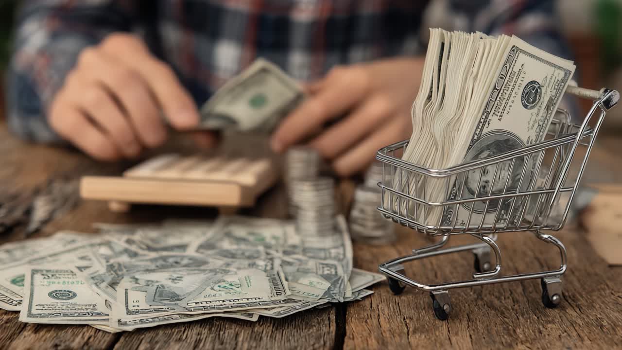Un primo piano di contanti e monete organizzati da mani, che simboleggia la gestione patrimoniale e la strategia finanziaria in un contesto naturale